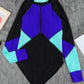 Color Block Half Zip Long Sleeve One-Piece Swimsuit