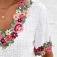 Ivy Lane Eyelet Embroidered V-Neck Short Sleeve Blouse