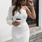 One Shoulder Raglan Sleeve Pencil Sweater Dress