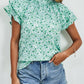 Ditsy Floral Mock Neck Flounce Sleeve Blouse