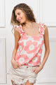 BiBi Floral Waffle Ruffled Tank Coral