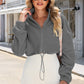 Drawstring Zip Up Dropped Shoulder Outerwear