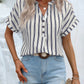 Striped Notched Short Sleeve Blouse