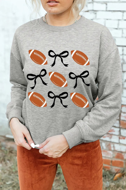Football Round Neck Long Sleeve Sweatshirt Gray