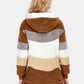 Full Size Drawstring Color Block Zip Up Hooded Outerwear