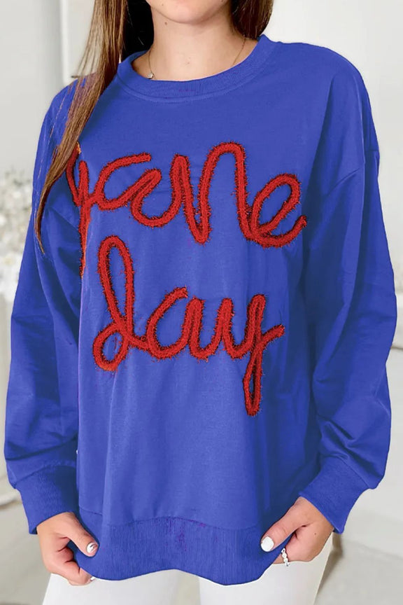 Round Neck Long Sleeve Sweatshirt Royal Blue