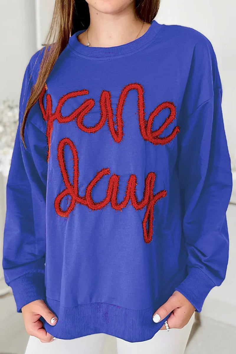 Round Neck Long Sleeve Sweatshirt Royal Blue