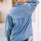 Collared Neck Lantern Sleeve Denim Top