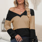 Color Block V-Neck Long Sleeve Top