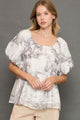 Umgee Full Size Two Tone Toile Print Top Plus Size Khaki