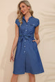 Button Down Belted Denim Dress Royal Blue