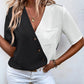 Decorative Button Surplice Short Sleeve Blouse