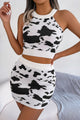 Contrast Sleeveless Knit Top and Mini Skirt Set White