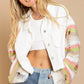 Distressed Striped Long Sleeve Denim Jacket