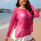 Openwork Slit Boat Neck Long Sleeve Cover-Up