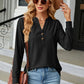 Notched Neck Long Sleeve Buttoned Blouse