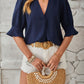 Notched Half Sleeve Blouse