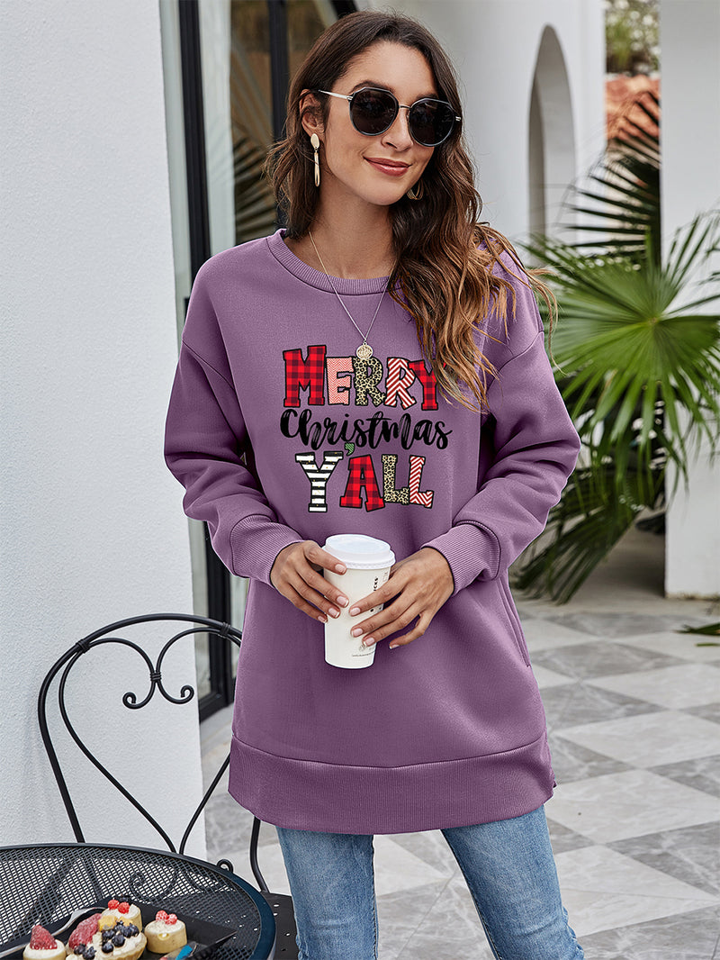 MERRY CHRISTMAS Y'ALL Graphic Sweatshirt Dusty Purple