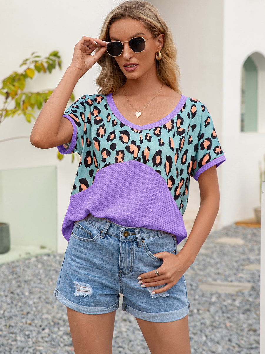 Ivy Lane Leopard Waffle-Knit Short Sleeve Top Lavender