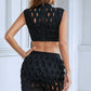 Openwork Cropped Top and Skirt Set