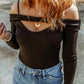 Cutout Cold-Shoulder Long Sleeve Bodysuit