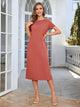 Round Neck Short Sleeve Slit Dress Rust