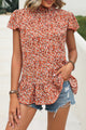 Ditsy Floral Mock Neck Short Sleeve T-Shirt Orange-Red