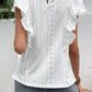 Perfee Eyelet Butterfly Sleeve Round Neck Blouse