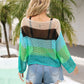 Color Block Openwork Boat Neck Cover Up