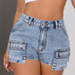 Mid-Rise Waist Denim Shorts with Pockets