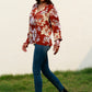 Floral V-Neck Smocked Lantern Sleeve Blouse