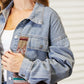 Collared Neck Dropped Shoulder Denim Jacket