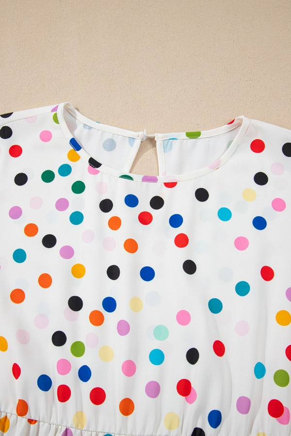 Polka Dot Short Sleeve Tiered Ruffled Babydoll Blouse