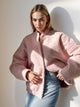 Double Take Plush Mock Neck Snap Down Jacket with Pockets Blush Pink