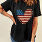 Stars and Stripes Heart Round Neck Short Sleeve T-Shirt