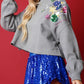 Sequin Round Neck Dropped Shoulder Sweatshirt