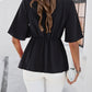 Devine Surplice Tie Waist Half Sleeve Blouse