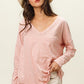 BiBi Exposed Seam V-Neck Long Sleeve T-Shirt