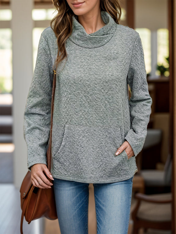 Pocketed Turtleneck Long Sleeve Sweatshirt Gray