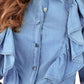 Ruffled Button Up Long Sleeve Denim Top