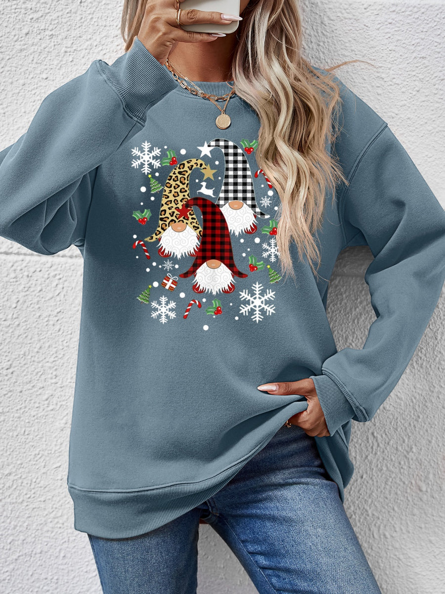 Faceless Gnomes Graphic Drop Shoulder Sweatshirt Dusty Blue