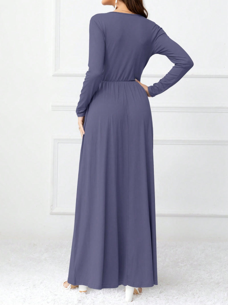 Pocketed Surplice Long Sleeve Maxi Dress