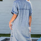 Pocketed Button Up Half Sleeve Denim Dress