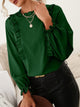 Ivy Lane Frill Round Neck Flounce Sleeve Blouse Dark Green