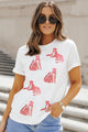 Sequin Leopard Round Neck Short Sleeve T-Shirt White