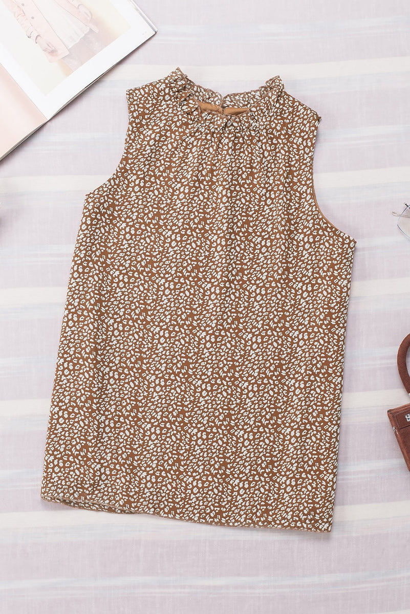 Frill Printed Round Neck Tank Brown