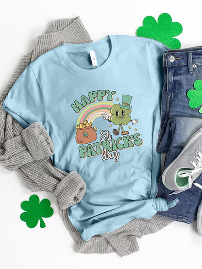 HAPPY ST PATRICK'S DAY Round Neck T-Shirt Light Blue