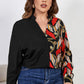 Honey Melo Apparel Plus Size Contrast Color Notched Neck Shirt