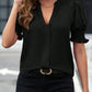 Notched Short Sleeve Blouse