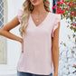 Ruffled V-Neck Cap Sleeve Blouse